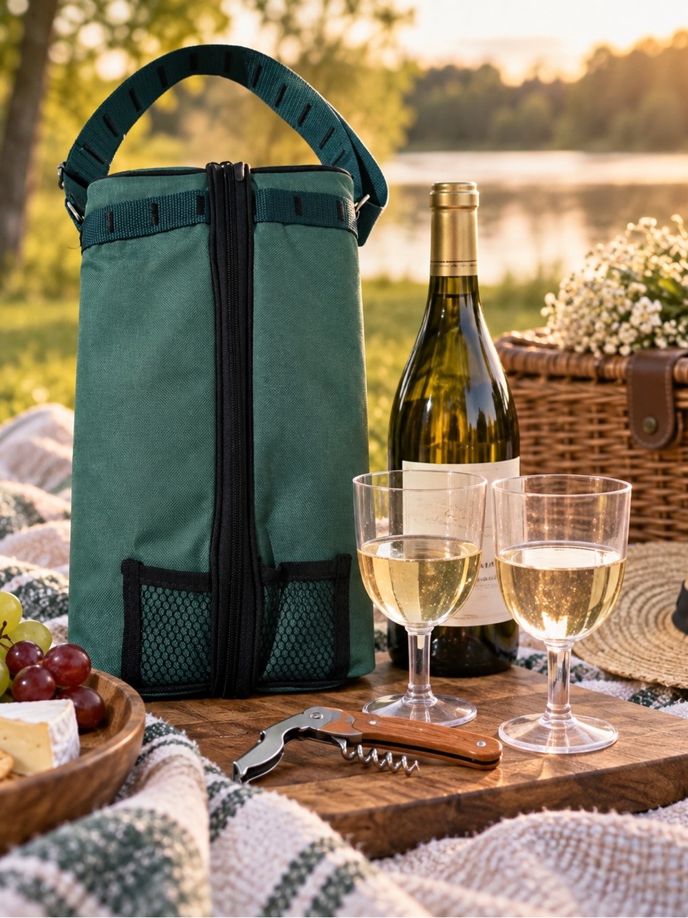 Green Insulated Wine Carrier Bag